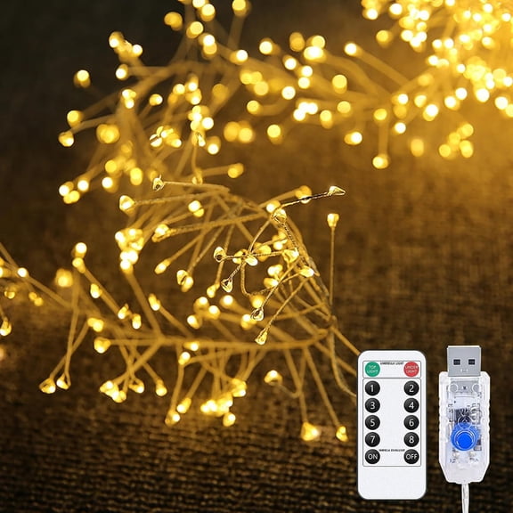 Fairy Lights with Remote-20M 600 LED USB Powered Waterproof Starry Cluster Lights- Copper Wire Firecracker String Light for Christmas Tree- Bedroom- Wedding- Garden Decor.