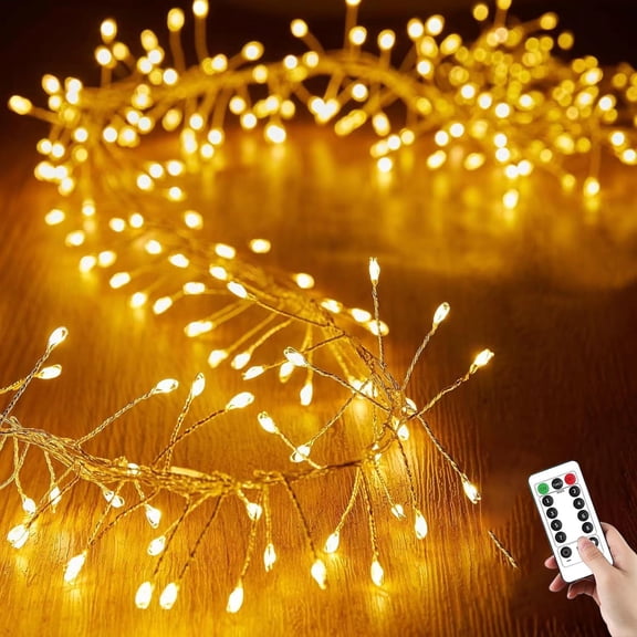 Fairy Lights with Remote,9M 300LED Plug-in Powered Waterproof Starry Cluster Lights, Copper Wire Firecracker String Light for Christmas Tree, Bedroom, Wedding