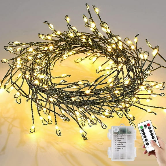 Fairy Lights with Remote - Firecrackers String Lights 16.69Ft 200 LED Waterproof Cluster Christmas Lights, Battery Operated Fire Crackers Garland for Bedroom