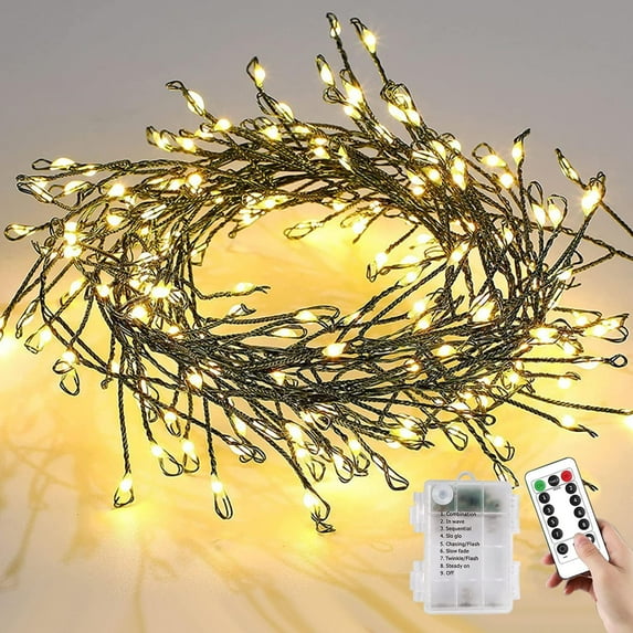 Fairy Lights with Remote - Firecrackers String Lights 4.92Ft 50 LED Waterproof Cluster Christmas Lights, Battery Operated Fire Crackers Garland for Bedroom, Garden