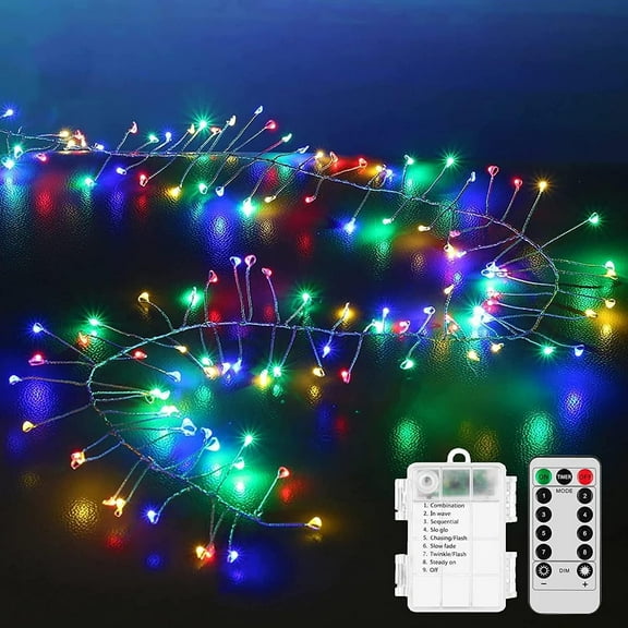 Fairy Lights with Remote - Firecrackers String Lights 4.92Ft 50 LED Waterproof Cluster Christmas Lights, Battery Operated Fire Crackers Garland for Bedroom, Garden, Party Decor