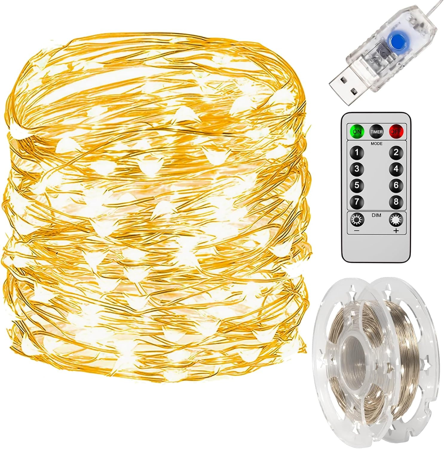 Fairy Lights with Remote & Timer, 200LED 66FT Waterproof USB Fairy String Lights, Plug in