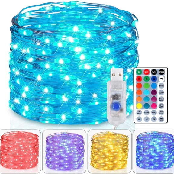 Fairy Lights USB Plug in 33ft 100LEDs with Remote, Warm White 16 Color Changing Light Twinkle Firefly String Lights for Bedroom Party Wedding Christmas Tapestry, Multicolor Colors