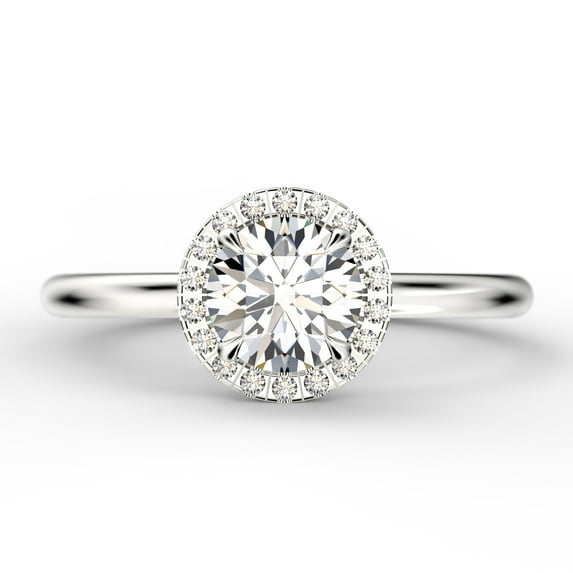 Fairy Minimalist 1.25 Carat Round Cut Diamond Moissanite Engagement Ring, Classic Halo Wedding Ring in 10k Solid White Gold, Gift For Her, Promise Ring, Anniversary Gift