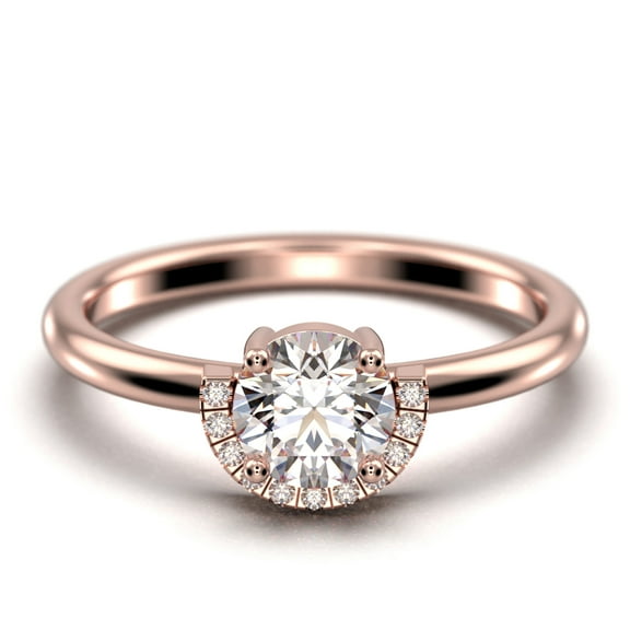 Fairy Minimalist 1.25 Carat Round Cut Diamond Moissanite Engagement Ring Wedding Ring in 10k Solid Rose Gold Shank, Gift For Her, Promise Ring, Anniversary Ring