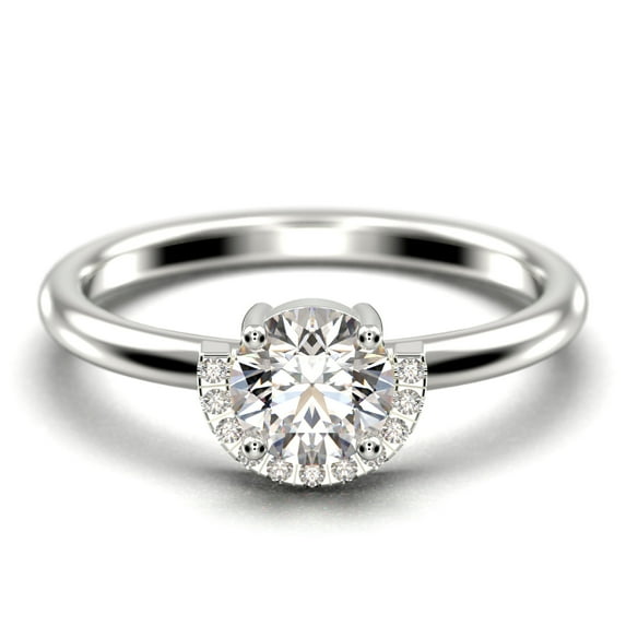 Fairy Minimalist 1.25 Carat Round Cut Diamond Moissanite Engagement Ring Wedding Ring in 925 Sterling Silver With Plain 18k White Gold Plating Shank Gift For Her, Promise Ring, Anniversary Ring