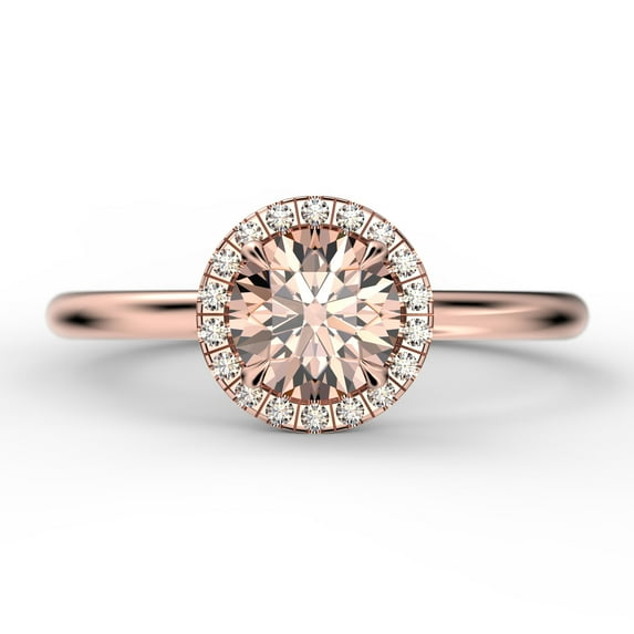 Fairy Minimalist 1.25 Carat Round Cut Morganite And Diamond Moissanite Engagement Ring, Classic Halo Wedding Ring in 925 Sterling Silver With 18k Rose Gold Plating Gift For Her, Promise Ring