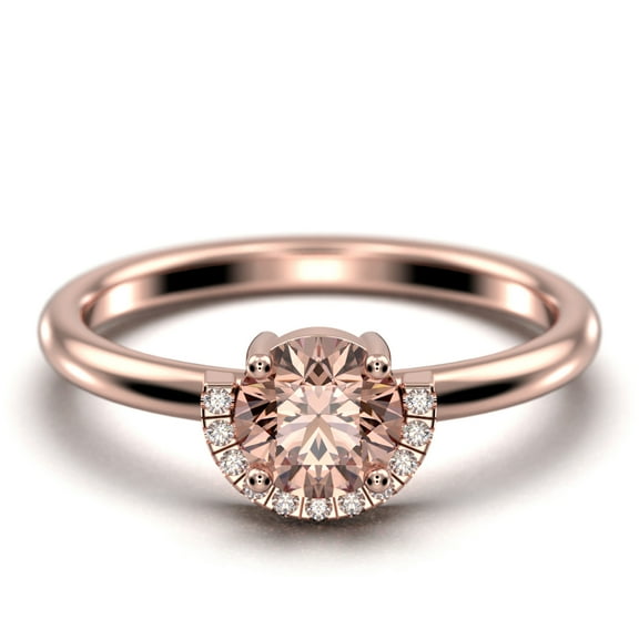 Fairy Minimalist 1.25 Carat Round Cut Morganite And Diamond Moissanite Engagement Ring Wedding Ring in 10k Solid Rose Gold Shank, Gift For Her, Promise Ring, Anniversary Ring