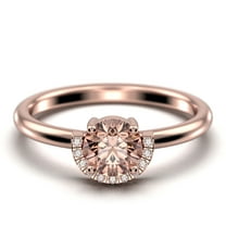 Fairy Minimalist 1.25 Carat Round Cut Morganite And Diamond Moissanite Engagement Ring Wedding Ring in 925 Sterling Silver With Plain 18k Rose Gold Plating Shank Gift For Her, Promise Ring