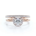 thumbnail image 1 of Fairy Minimalist 1.75 Carat Round Cut Diamond Moissanite Engagement Ring, Classic Halo Wedding Ring in 925 Sterling Silver With 18k Rose Gold Plating Gift For Her, Promise Ring, One Matching Band, 1 of 3