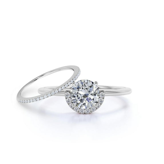Fairy Minimalist 1.75 Carat Round Cut Diamond Moissanite Engagement Ring Wedding Ring, One Matching Band in 925 Sterling Silver With Plain 18k White Gold Plating Shank Gift For Her, Promise Ring
