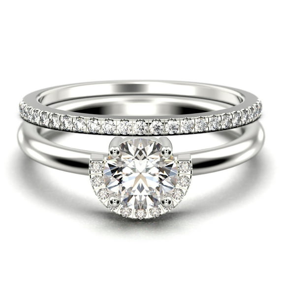 Fairy Minimalist 1.75 Carat Round Cut Diamond Moissanite Engagement Ring Wedding Ring, One Matching Band in 925 Sterling Silver With Plain 18k White Gold Plating Shank Gift For Her