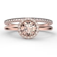 thumbnail image 1 of Fairy Minimalist 1.75 Carat Round Cut Morganite And Diamond Moissanite Engagement Ring, Classic Halo Wedding Ring in 925 Sterling Silver With 18k Rose Gold Plating Gift For Her, One Matching Band, 1 of 3