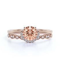 Fairy Minimalist 1.75 Carat Round Cut Morganite And Diamond Moissanite Engagement Ring Wedding Ring, One Matching Band in 10k Solid Rose Gold Shank, Gift For Her, Anniversary Ring, Bridal Set