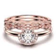 thumbnail image 1 of Fairy Minimalist 2.25 Carat Round Cut Diamond Moissanite Engagement Ring Wedding Ring, Two Matching Band in 10k Solid Rose Gold Shank, Gift For Her, Promise Ring, Anniversary, Trio Set, 1 of 4