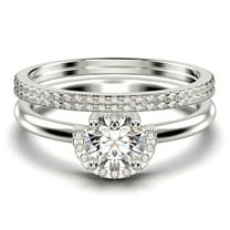 Fairy Minimalist 2.25 Carat Round Cut Diamond Moissanite Engagement Ring Wedding Ring, Two Matching Band in 10k Solid White Gold Shank, Gift For Her, Promise Ring, Anniversary, Trio Set
