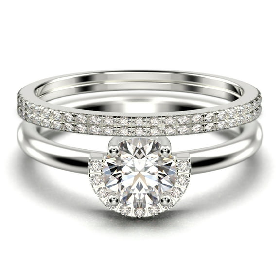 Fairy Minimalist 2.25 Carat Round Cut Diamond Moissanite Engagement Ring Wedding Ring, Two Matching Band in 10k Solid White Gold Shank, Gift For Her, Promise Ring, Anniversary, Trio Set