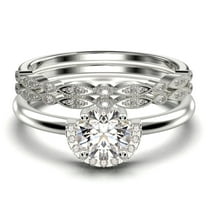 Fairy Minimalist 2.25 Carat Round Cut Diamond Moissanite Engagement Ring Wedding Ring, Two Matching Band in 10k Solid White Gold Shank, Gift For Her, Promise Ring, Anniversary, Trio Set