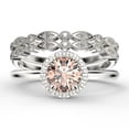 thumbnail image 1 of Fairy Minimalist 2.25 Carat Round Cut Morganite And Diamond Moissanite Engagement Ring, Classic Halo Wedding Ring in 10k Solid White Gold, Gift For Her, Anniversary Gift, Two Matching Band, Trio Set, 1 of 4