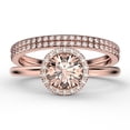 thumbnail image 1 of Fairy Minimalist 2.25 Carat Round Cut Morganite And Diamond Moissanite Engagement Ring, Classic Halo Wedding Ring in 925 Sterling Silver With 18k Rose Gold Plating Gift For Her, Two Matching Band, 1 of 4