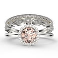 thumbnail image 1 of Fairy Minimalist 2.25 Carat Round Cut Morganite And Diamond Moissanite Engagement Ring, Classic Halo Wedding Ring in 925 Sterling Silver With 18k White Gold Plating Gift For Her, Two Matching Band, 1 of 4