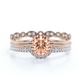 thumbnail image 1 of Fairy Minimalist 2.25 Carat Round Cut Morganite And Diamond Moissanite Engagement Ring Wedding Ring, Two Matching Band in 10k Solid Rose Gold Shank, Gift For Her, Promise Ring, Anniversary, Trio Set, 1 of 3