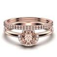 thumbnail image 1 of Fairy Minimalist 2.25 Carat Round Cut Morganite And Diamond Moissanite Engagement Ring Wedding Ring, Two Matching Band in 10k Solid Rose Gold Shank, Gift For Her, Promise Ring, Anniversary, Trio Set, 1 of 4