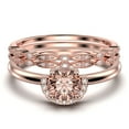 thumbnail image 1 of Fairy Minimalist 2.25 Carat Round Cut Morganite And Diamond Moissanite Engagement Ring Wedding Ring, Two Matching Band in 10k Solid Rose Gold Shank, Gift For Her, Promise Ring, Anniversary, Trio Set, 1 of 4