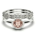 thumbnail image 1 of Fairy Minimalist 2.25 Carat Round Cut Morganite And Diamond Moissanite Engagement Ring Wedding Ring, Two Matching Band in 10k Solid White Gold Shank, Gift For Her, Promise Ring, Anniversary, Trio Set, 1 of 4