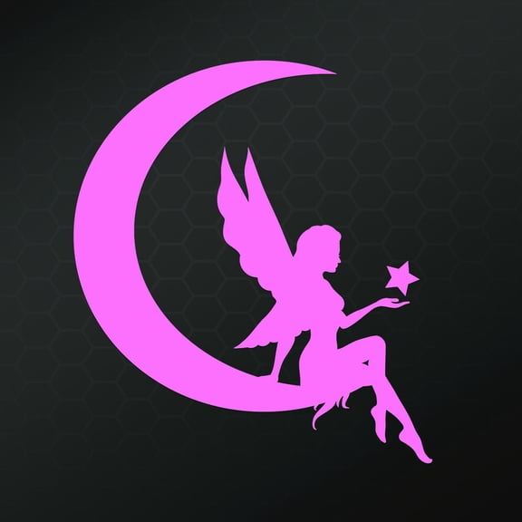 Fairy Moon Silhouette Vinyl Decal Sticker|Car Truck Wall Computer Laptop Phone | Pink Decal | 5 X 5.5 in | KCD272