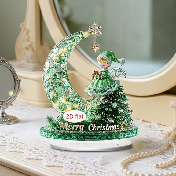Fairy Moonlight Acrylic Desktop Decor Home Office Holiday Decoration Whimsical Fantasy Theme Ornament Gift 2D Laser-Cut Figurine