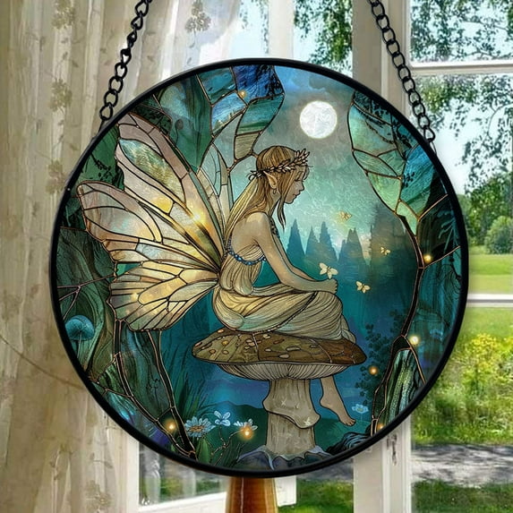 Fairy Mushroom Stained Glass Window Hanging Sun Catcher Halloween Haning Ornament Decoration Christmas Birthday Gifts for Lover and Friends, Stained Glass Ornament 2025, Holiday