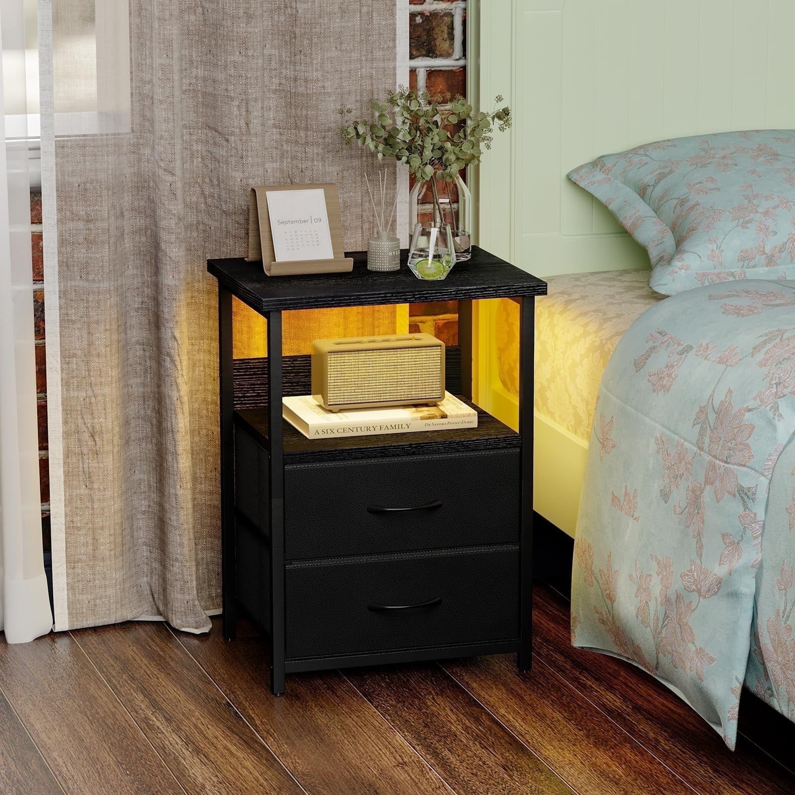 Storage Room Night Fairy Night Stand with Charging Station, LED Nightstand with USB Ports ...