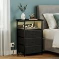 thumbnail image 1 of Fairy Night Stand with Charging Station, Bed Side Table, Nightstand with 3 Fabric Storage Drawers, Black, 1 of 6