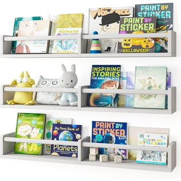 Fairy Nursery Bookshelves, 32in Floating Bookshelves for Wall Set of 3, Wood Wall Mounted Book Shelves for Baby Nursery Decor, Toys and Decor Storage (White)