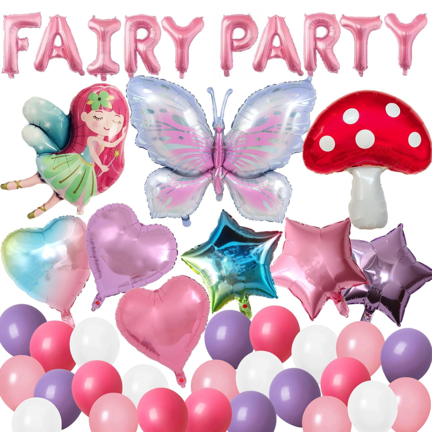 Fairy Party Balloons Birthday Party Decorations BSL1Fairy Butterfly Mushroom Film Balloons Pink Purple Rose Red Latex Balloons for Fairy 1st Birthday Wedding Spring Tea Party Baby Shower Party