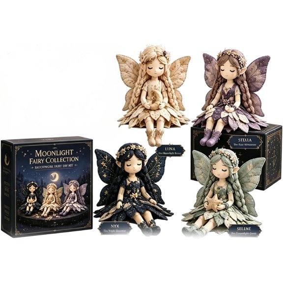 Fairy Patchwork Collection, 2026 Fun Flower Fairies Patchwork Sewing Kit, Handcrafted Pixie Apparel Textile, Artisanal Fabric Nymph Project, Creative Manual Sewing Craft (Moonlight Fairies)