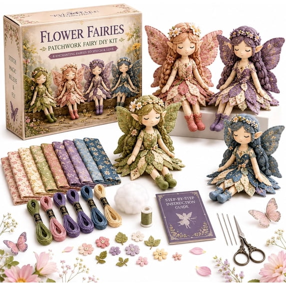 Fairy Patchwork DIY Collection, 2026 Flower Fairies Sewing Kit, Handmade Winged Cloth Doll Craft Set for Adults