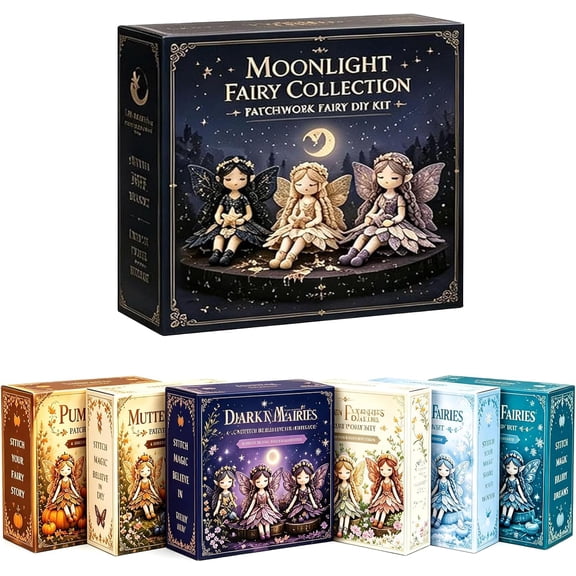 Fairy Patchwork DIY Collection, 4Pcs DIY Fairy Doll Craft Kit with Fabric, Fun Flower Fairies Patchwork Sewing Kit for Beginner, Enchanted Fairies Gift for Girls (Moonlight Fairies)