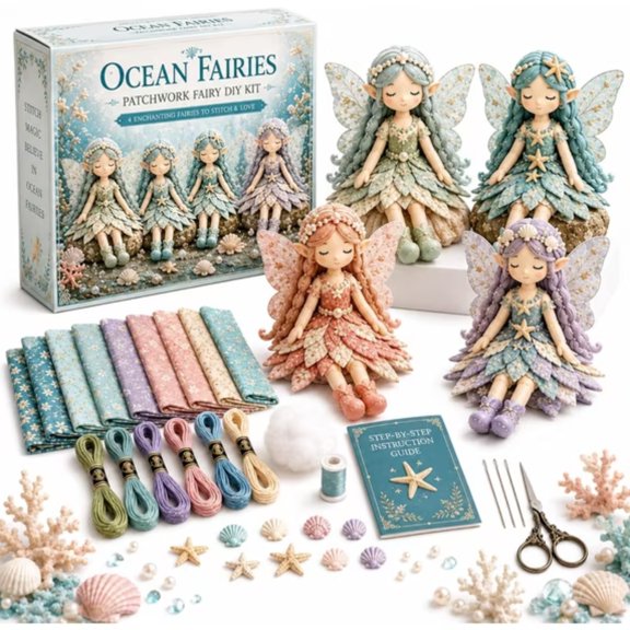 Fairy Patchwork DIY Collection, All-In-One Sewing Craft Kit With Fabric & Tools, Create 4 Enchanting Winged Fairy Dolls, A Relaxing Hobby For Adults And Teens