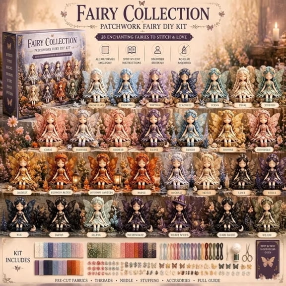 Fairy Patchwork DIY Collection, Beginner-Friendly Sewing Kit With Pre-Cut Fabric To Make 4 Winged Fairy Dolls, Enjoyable Craft Project For Novice Stitchers