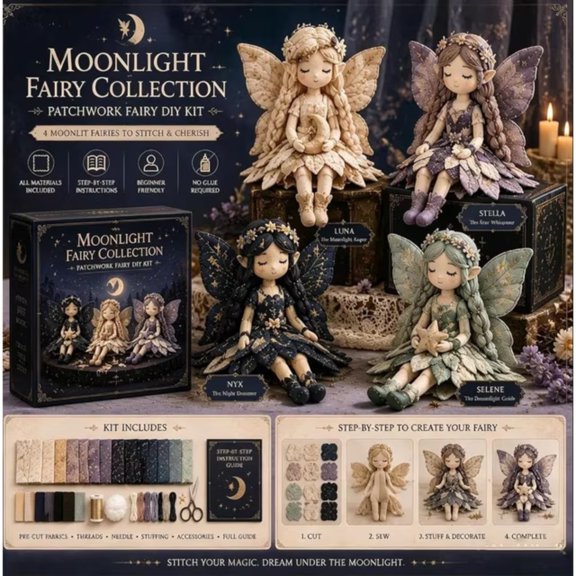 Fairy Patchwork DIY Collection, Engaging DIY Stitching Craft To Create 4 Mythical Winged Elf Dolls, Perfect For Adult Hobbyists Seeking Relaxation And Creative Outlet