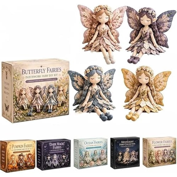 Fairy Patchwork DIY Collection, Flower Fairies Patchwork Sewing Kit, Make 4pcs Winged Elf Cloth Dolls, Artisanal Fabric Nymph Project, Creative Home Decor Handmade Gift for Craft Lovers (#G)