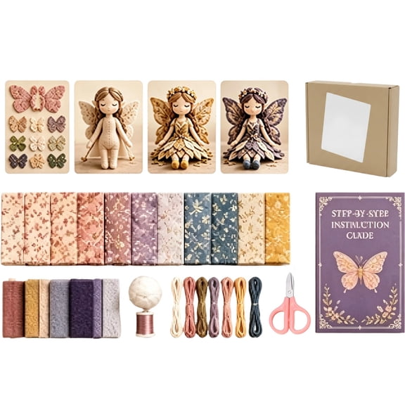Fairy Patchwork DIY Collection, Fun Flower Fairies Patchwork Sewing Kit, Make 4pcs Winged Elf Cloth Doll, Fabric Full Supplies DIY Craft Set for Beginner Crafters, Home Decor Unique Handmade Gift