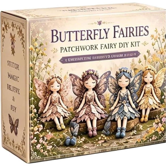 Fairy Patchwork DIY Collection, Fun Winged Elf Cloth Doll Sewing Kit, Make 4pcs Enchanting Fairies, Fabric Full Supplies Handcraft Set for Beginner Crafters, Unique Home Decor Handmade Gift