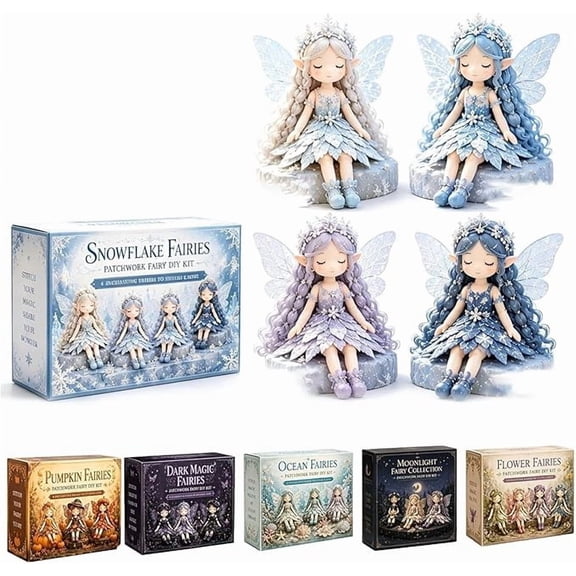 Fairy Patchwork DIY Collection, Make 4pcs Winged Cloth Doll, Handmade Flower Fairies Patchwork Sewing Kit with Pre-Cut Fabrics, Fabric Full Supplies DIY Craft Set for Beginner Crafters