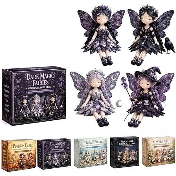 Fairy Patchwork DIY Collection, Make 4pcs Winged Cloth Doll, Handmade Flower Fairies Patchwork Sewing Kit with Pre-Cut Fabrics, Fabric Full Supplies DIY Craft Set for Beginner Crafters