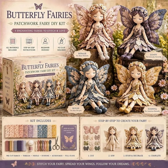 Fairy Patchwork DIY Collection, Summer Garden Winged Fairy Sewing Supplies, Pre-Cut Pattern Fabric To Create Unique Elf Doll Decor (A)