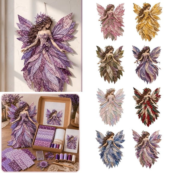 Fairy Patchwork DIY Kit, All-in-One Hand Sewing Supplies Craft Pack, Dimensional Fantasy Fairy Patchwork Kit, DIY Hanging Wall Ornament, Stress Relief Hobby Kit for Adult Women (White)