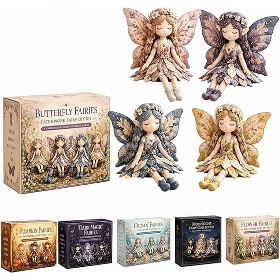 Fairy Patchwork DIY, Patchwork Fairy Kit, Fun Flower Fairies Patchwork Sewing Kit, Make 4PCS Winged Elf Cloth Doll, DIY Sewing Kit for Adults & Beginners with Pre-Cut Materials, Creative DIY Gift